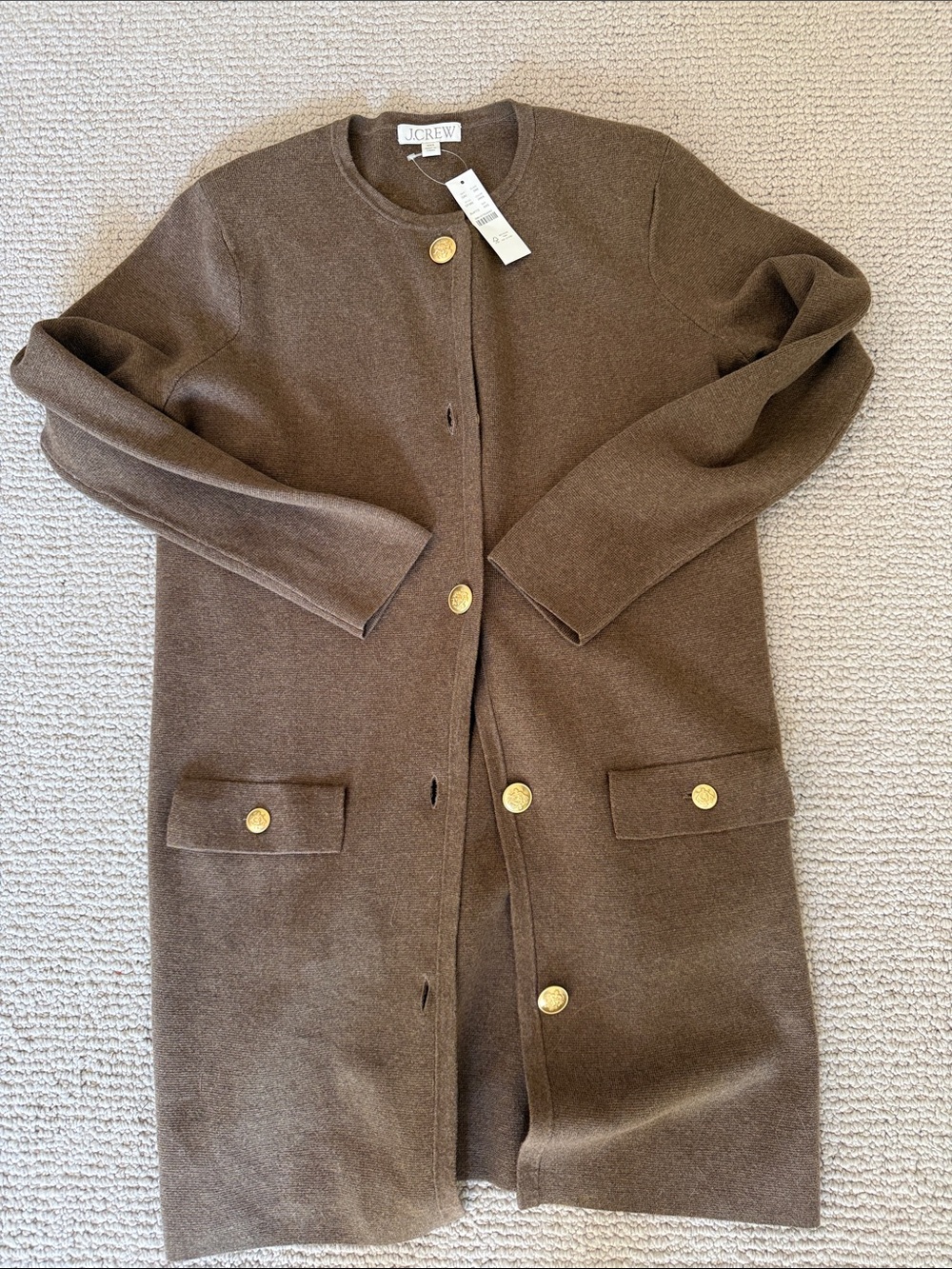 J. Crew Brown Long Button-Front Cardigan with Gold Buttons